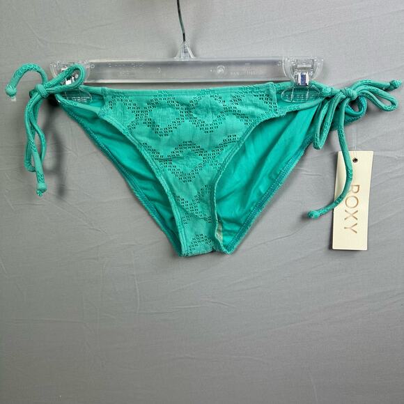 Roxy Lacy Days Tie Side Bikini Bottom Women’s Large Aqua Blue Crochet Lined - Picture 1 of 5